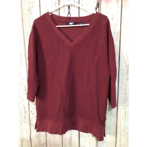 NEW Lands End Thermal Waffle Pattern Shirt Size Small Burgundy 💕 - Picture 1 of 12